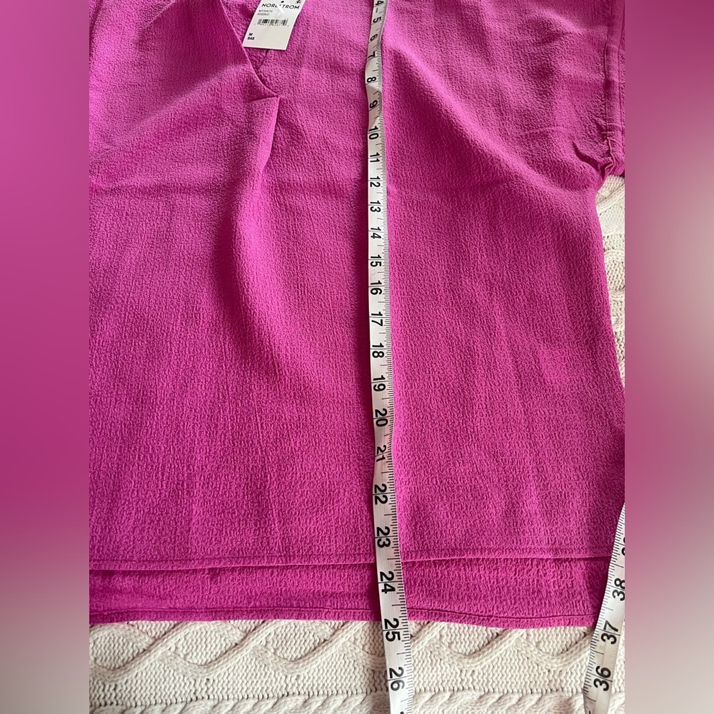 New! Bobeau Women's Pink “rosebud” Top with Tie Sleeves Size Medium - Picture 15 of 16
